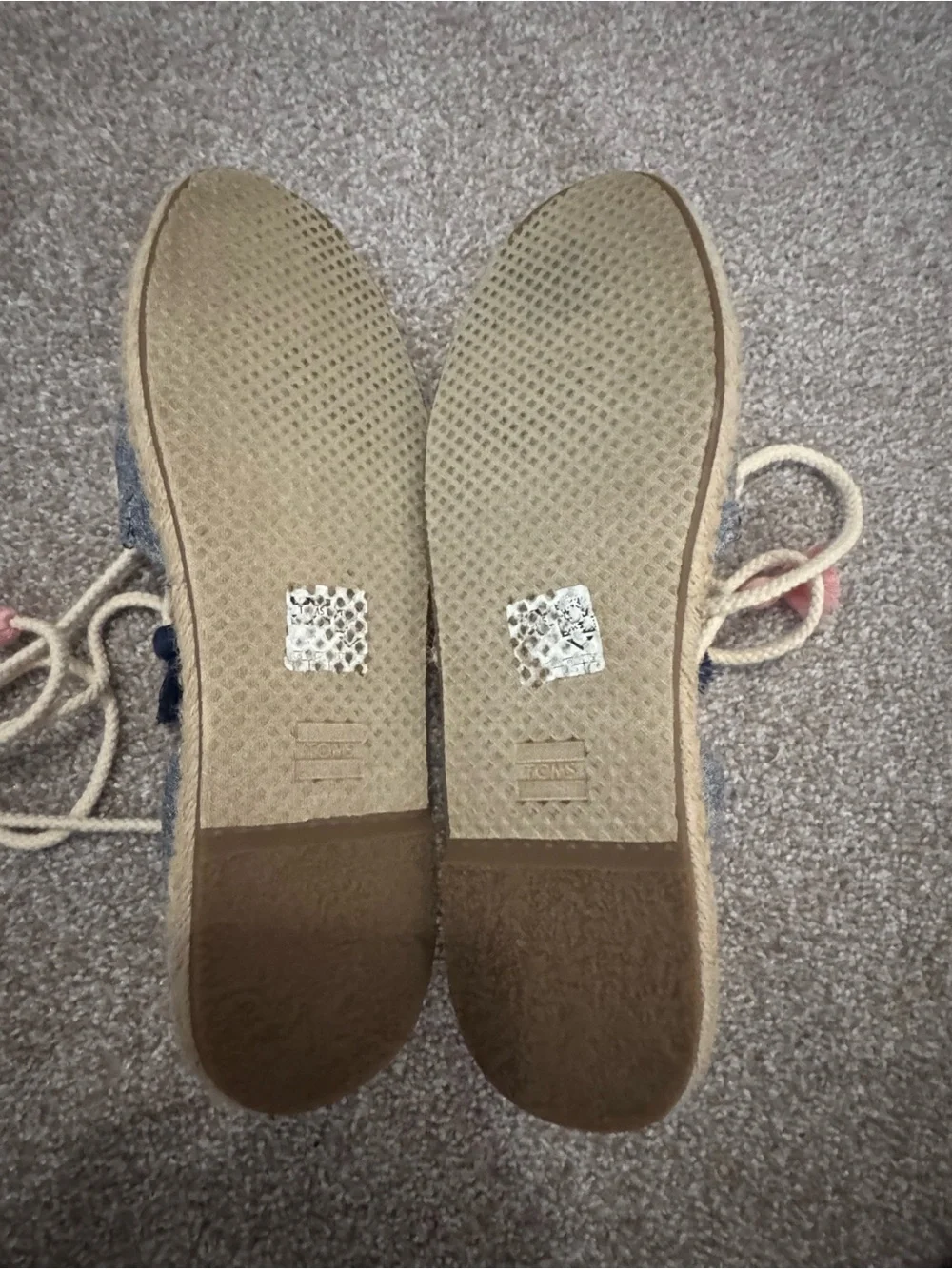 TOMS Chambray Espadrille Lace-Up Flats in Blue with Cream Laces